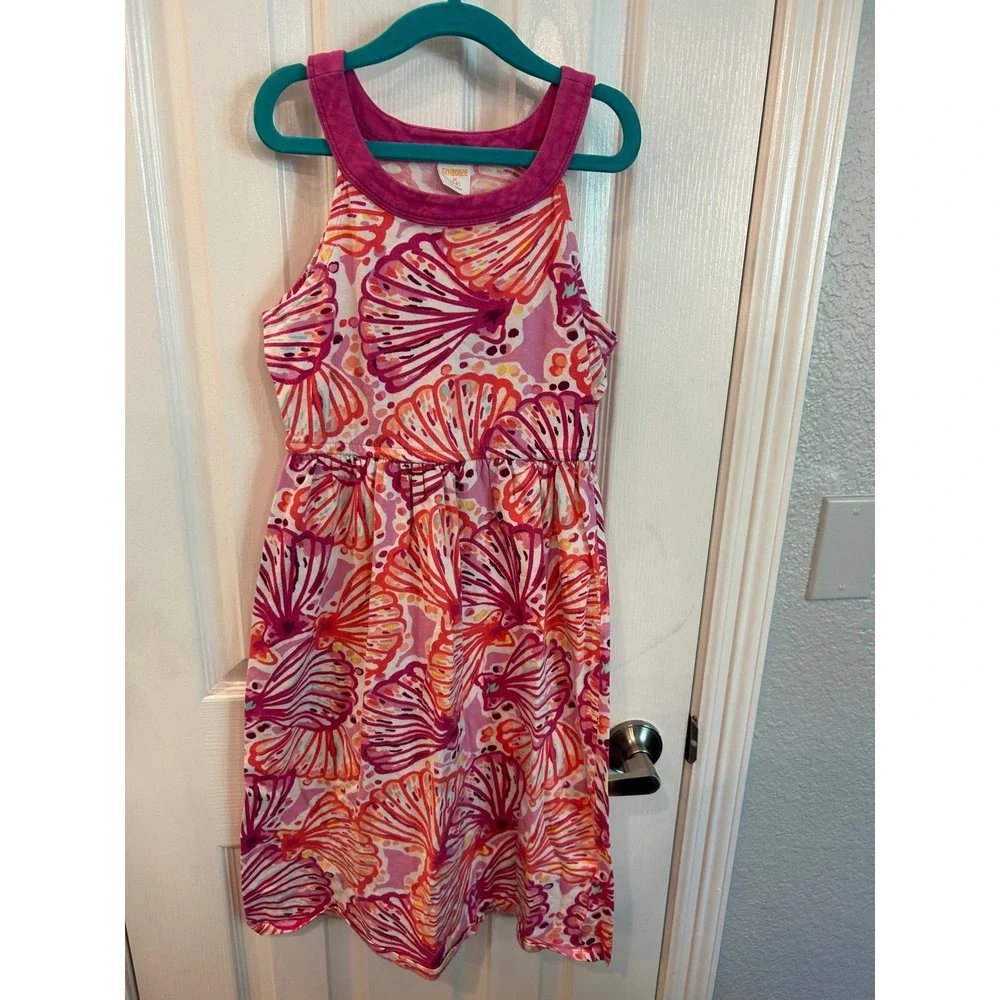Gymboree Dress Pink Orange Seashell Print Sleeveless Summer Knit Kids M 7-8
